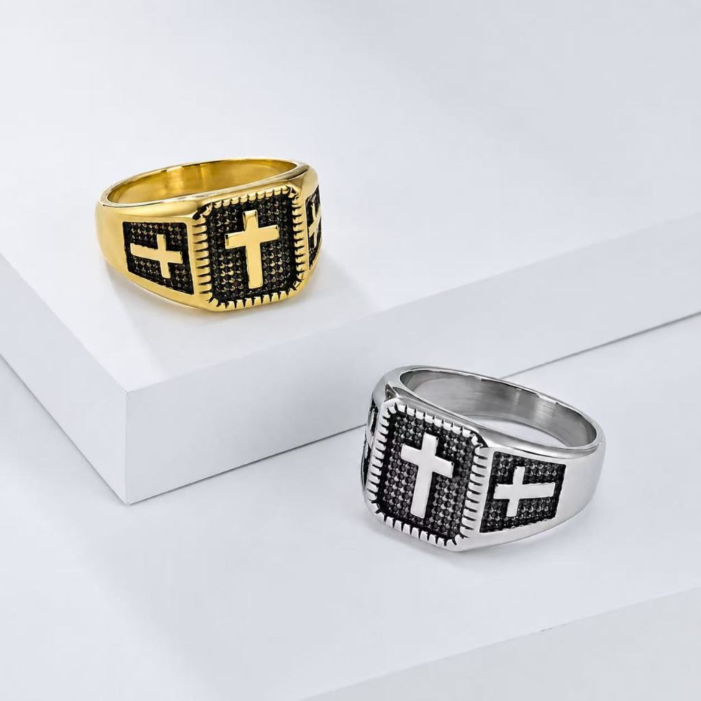 Anel Masculino Cruz Vintage em Aço Inoxidável | Estilo Religioso