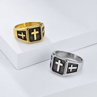 Anel Masculino Cruz Vintage em Aço Inoxidável | Estilo Religioso