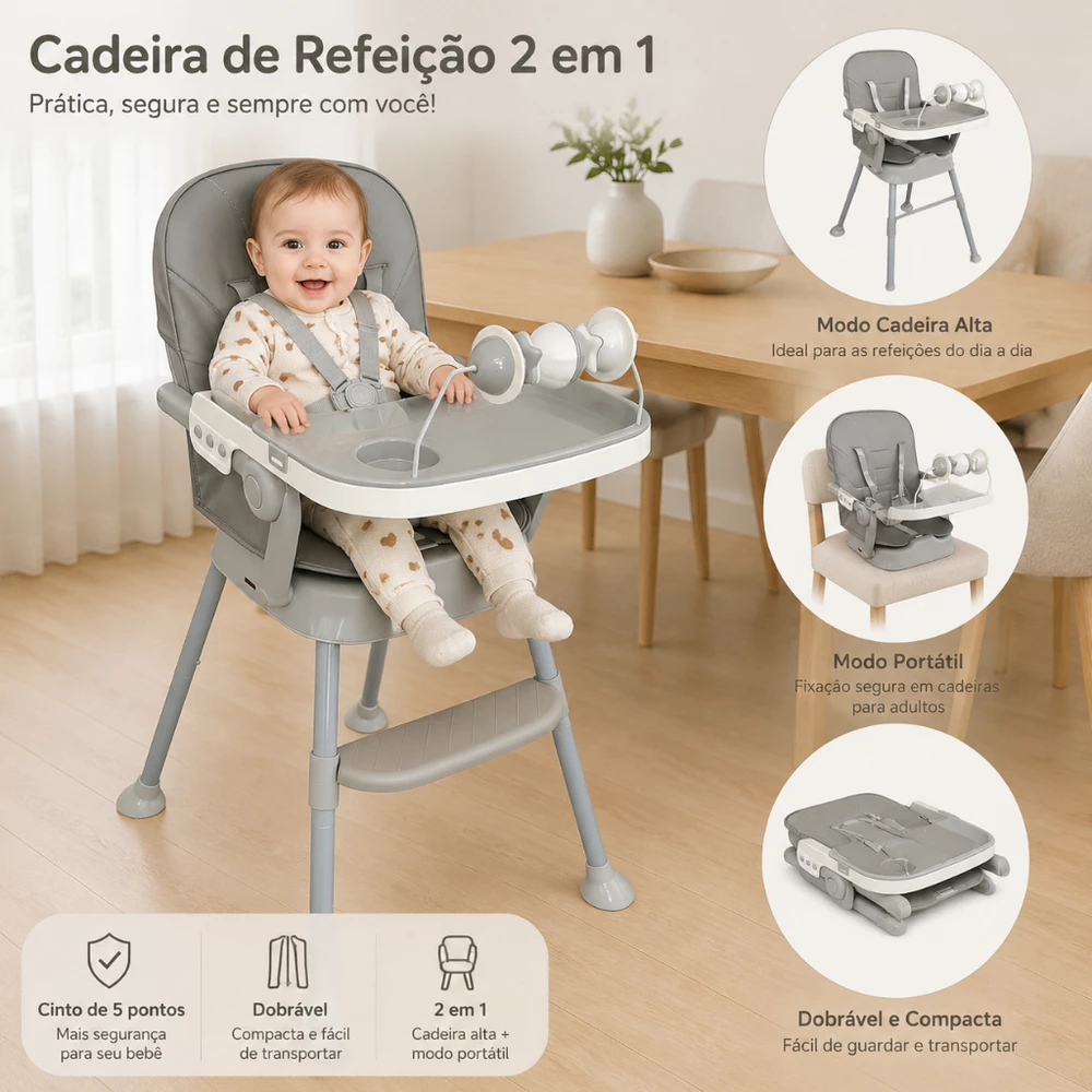 Cadeira de alimentação bebê portátil 3 em 1 Styll Baby Seggura cadeirão