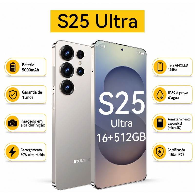 6,78" HD Smartphone S25 Ultra 5G 16GB+512GB 5000mAh Celular Android 15 Dual SIM Octa-core