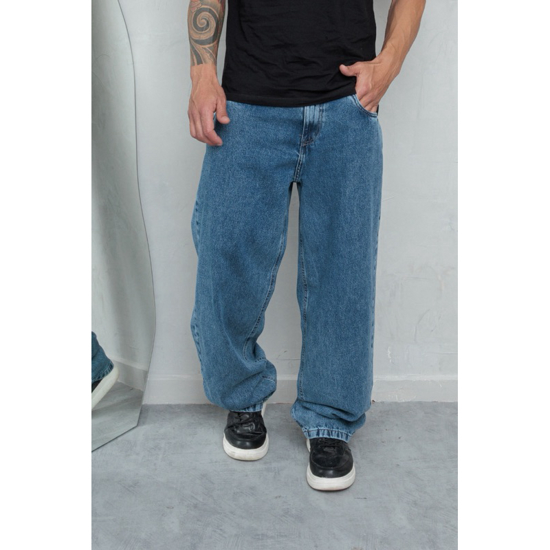 Calça Balão masculina jeans 100% algodão azul marmorizado skatistas moda