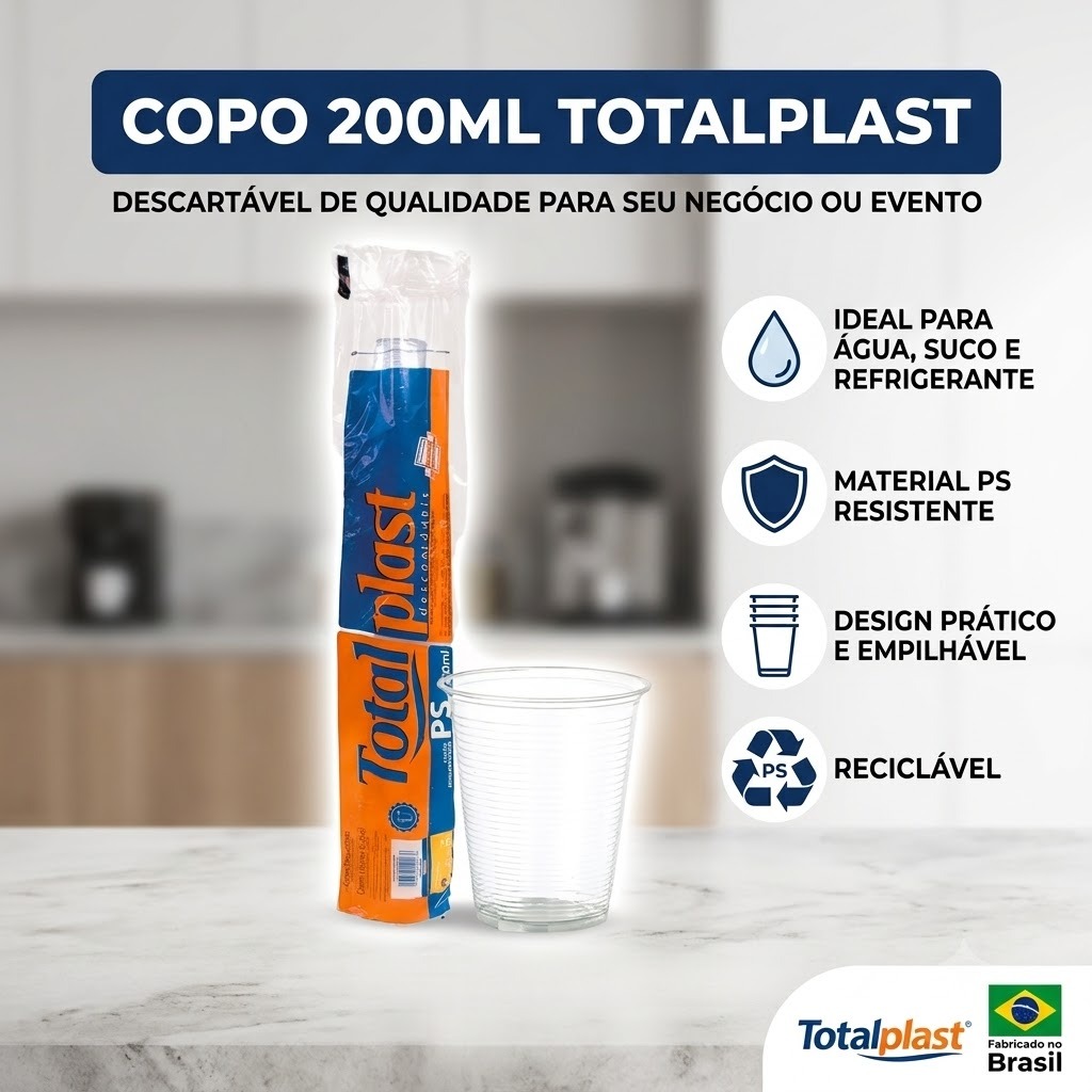 400 COPOS DESCARTÁVEIS 200ML TOTALPLAST TRANSPARENTE IDEAL PARA ÁGUA SUCO REFRIGERANTE