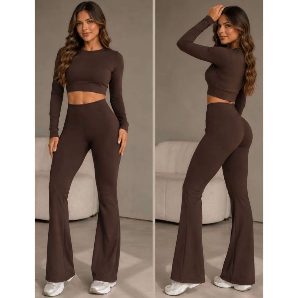 Calça Flare Academia Grossa Cintura Alta Anti Transparência Leg Fitness Academia Tecido Grosso Levanta Bumbum Suplex