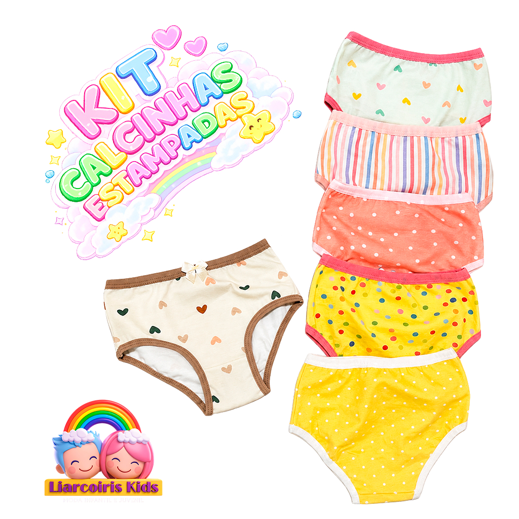 Kit 3 ou 6 Calcinhas Infantil Menina Estampadas Algodão Cotton Premium | Confortáveis e Macias | Estampas sortidas