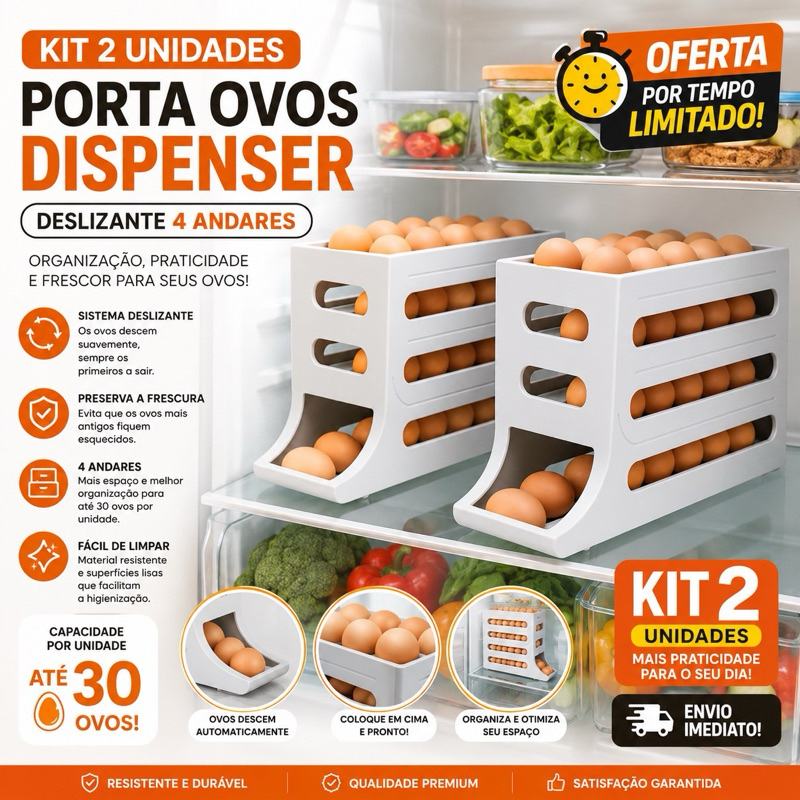 Kit Porta Ovos Dispenser 4 Andares Rolagem Automática 30 Ovos Moderno Sofisticado Cozinha