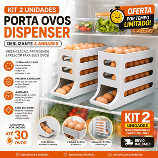 Kit Porta Ovos Dispenser 4 Andares Rolagem Automática 30 Ovos Moderno Sofisticado Cozinha