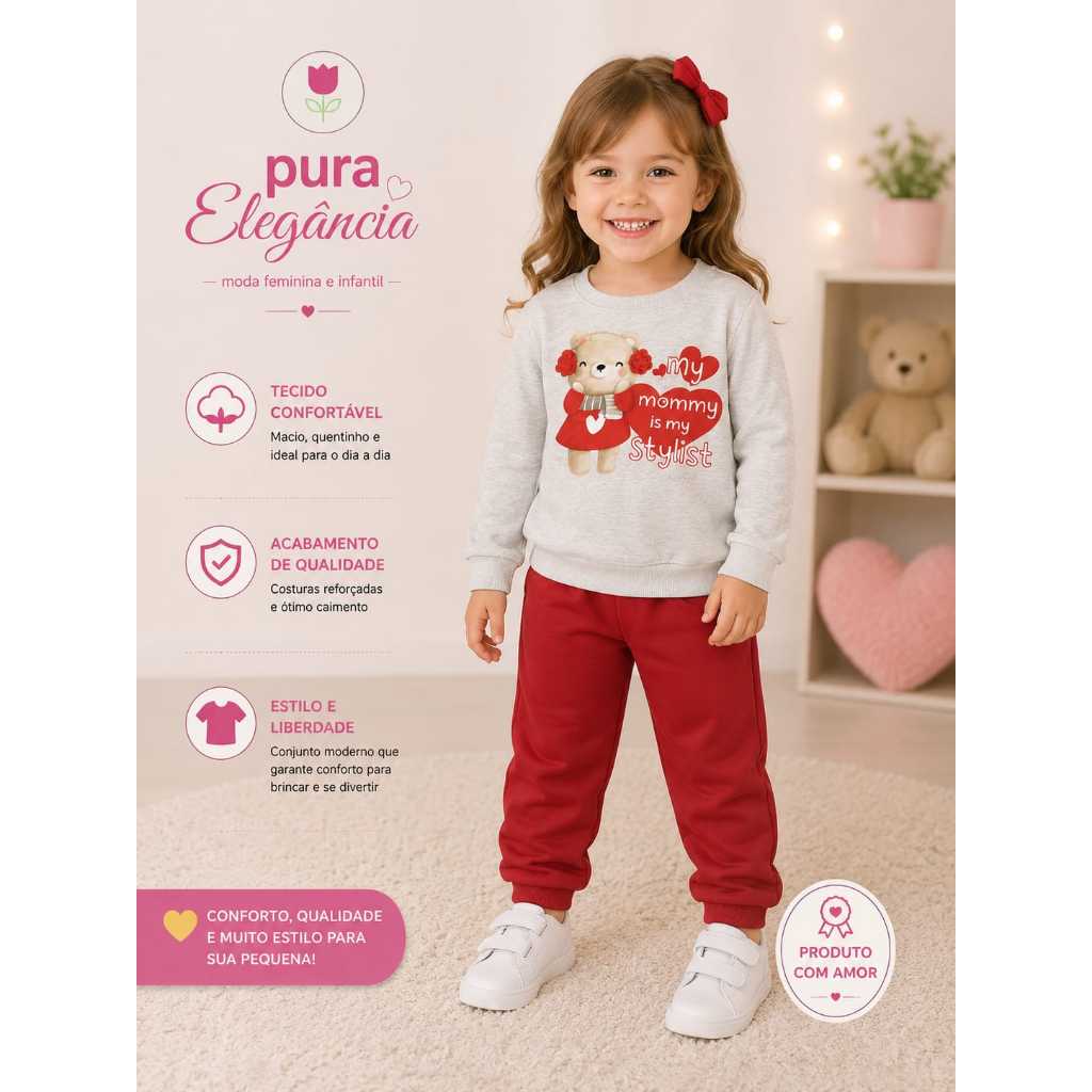 Conjunto Infantil Feminino Duzizo Moletom Estampado e Calça Tamanho 3