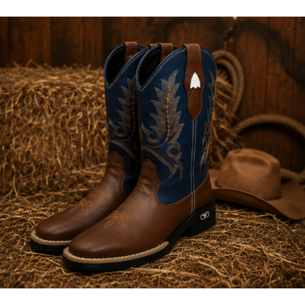 Bota Texana Masculina Country Cano Médio Bico Quadrado Confortável Rodeio Premium