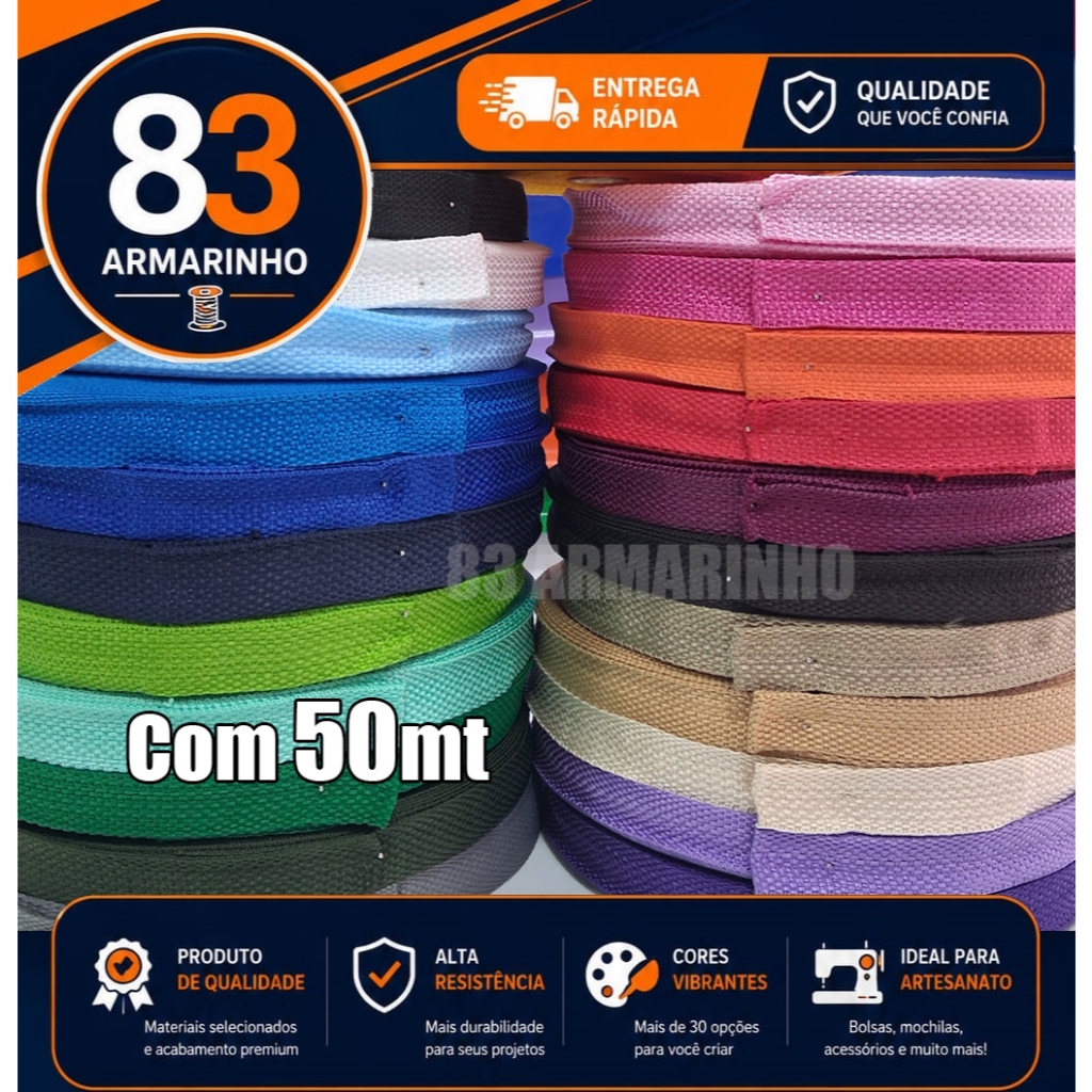 Alça Fita de Bolsa 25mm com 50 metros, Alça de bolsa Nylon, Alça de bolsa de 25mm