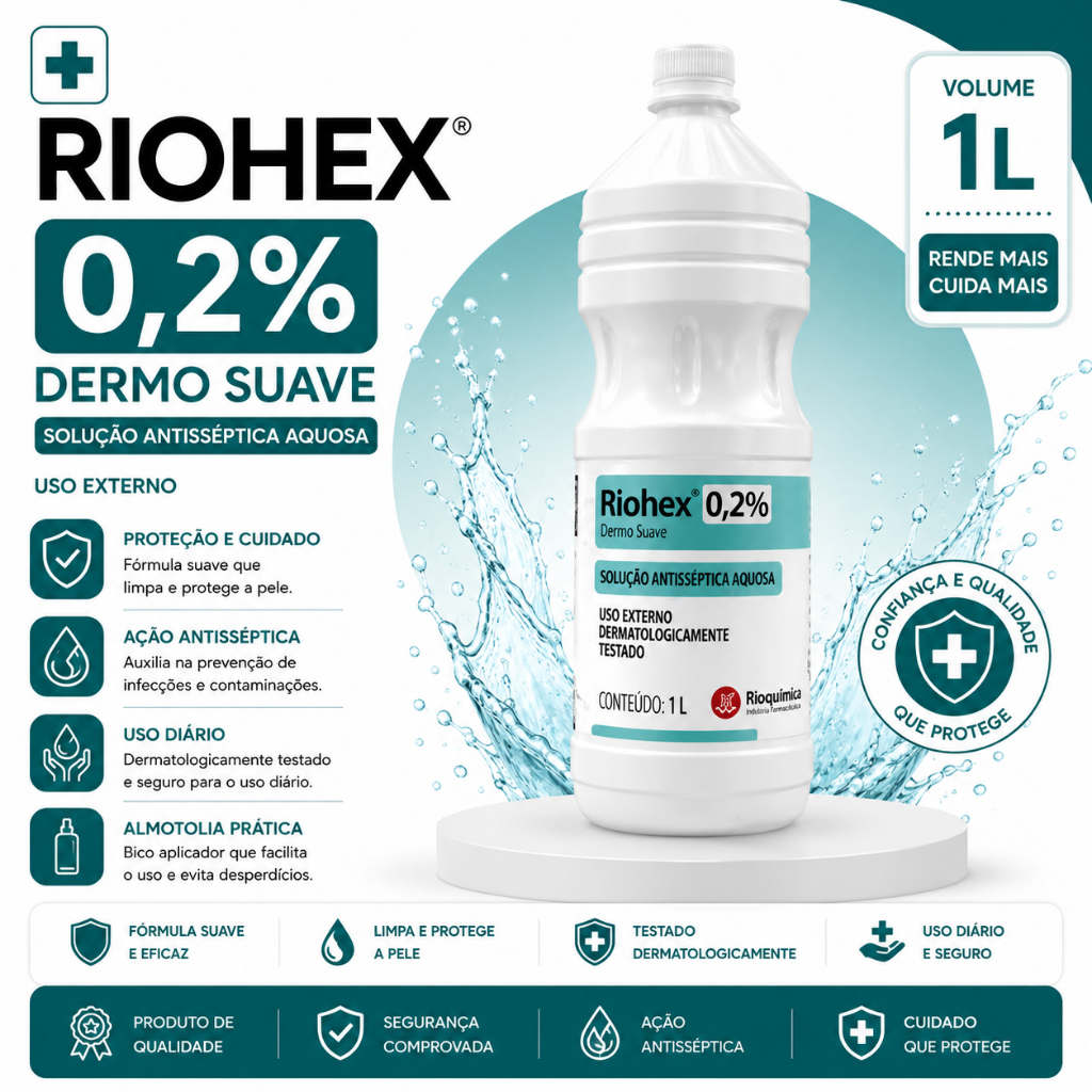 Clorexidina 0,2% Riohex Solução Aquosa 1 Litro - Rioquímica