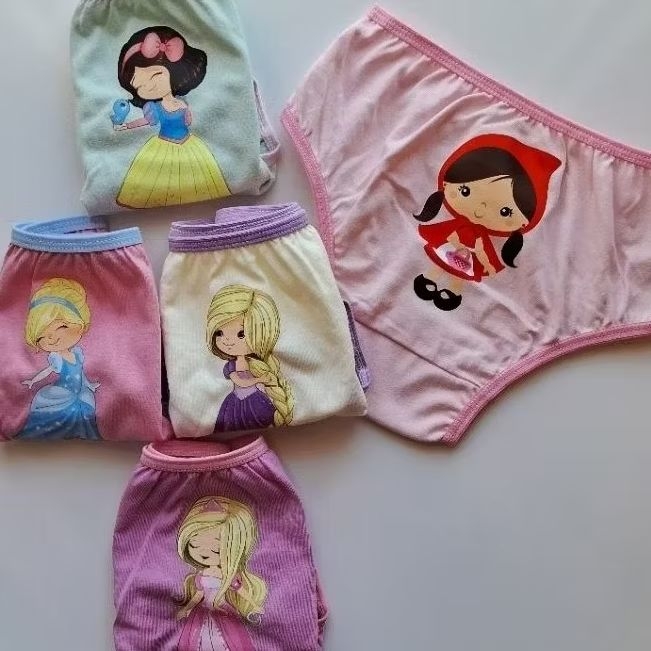 Kit 5 Calcinhas Infantil Menina 100% Algodão Antialérgica Confortável Premium Macia Respirável Uso Diário
