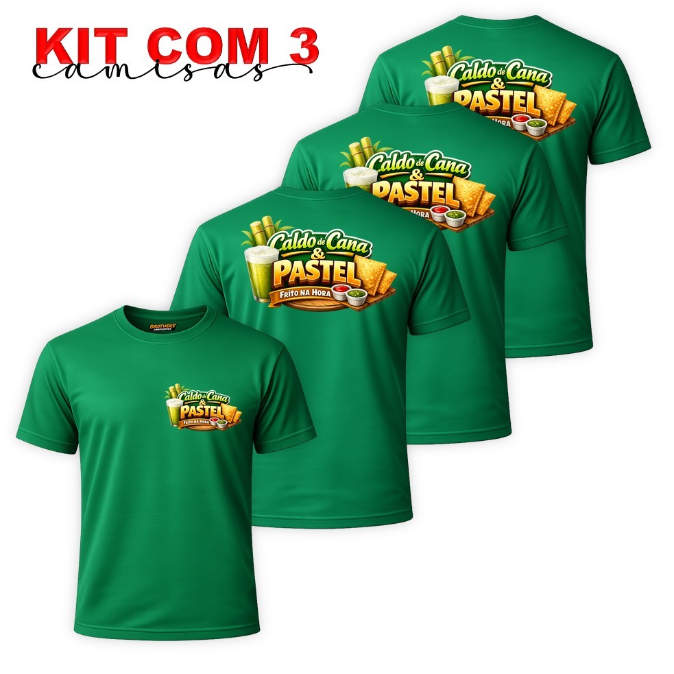 KIT COM 3 Camisas Camisetas Unissex Uniforme Profissionais CALDO DE CANA E PASTEL FRITO NA HORA Dry Fit Feirante
