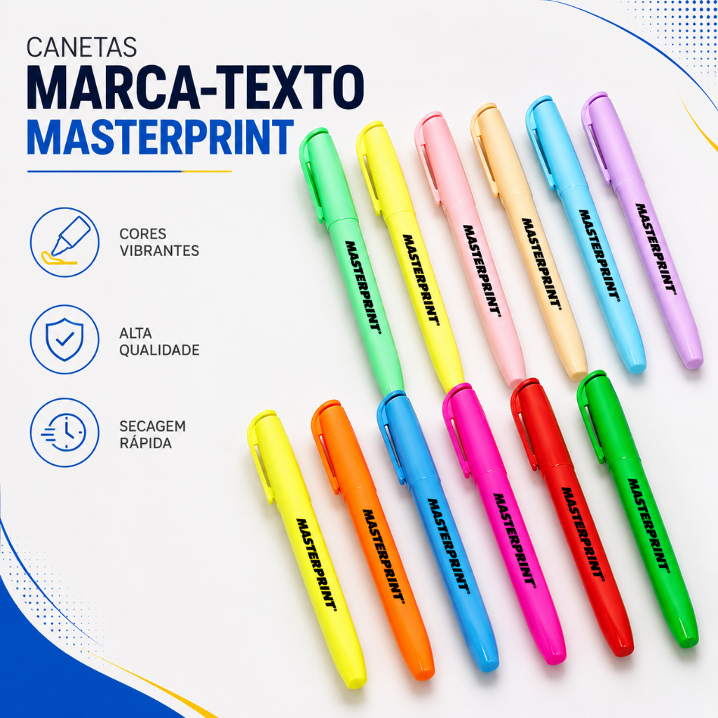 Kit Marca Texto Cores Vivas Neon e Pastel Escolar Juvenil Resistente