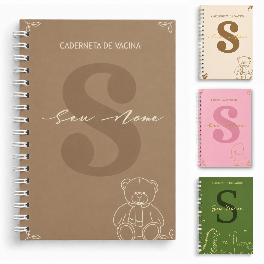 Caderneta De Vacina/Vacinação/Saúde Menino Personalizada C/ Nome Atualizada - Ursinho com letra