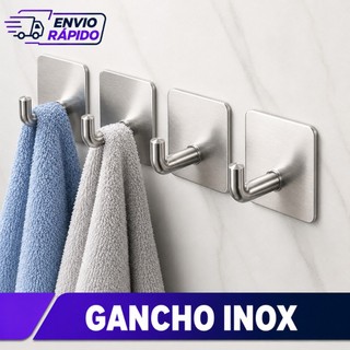 Kit Ganchos Inox Adesivo 3m Cabide Parede Autocolante Aço Suporte Banheiro Cozinha Pendurar Multiuso
