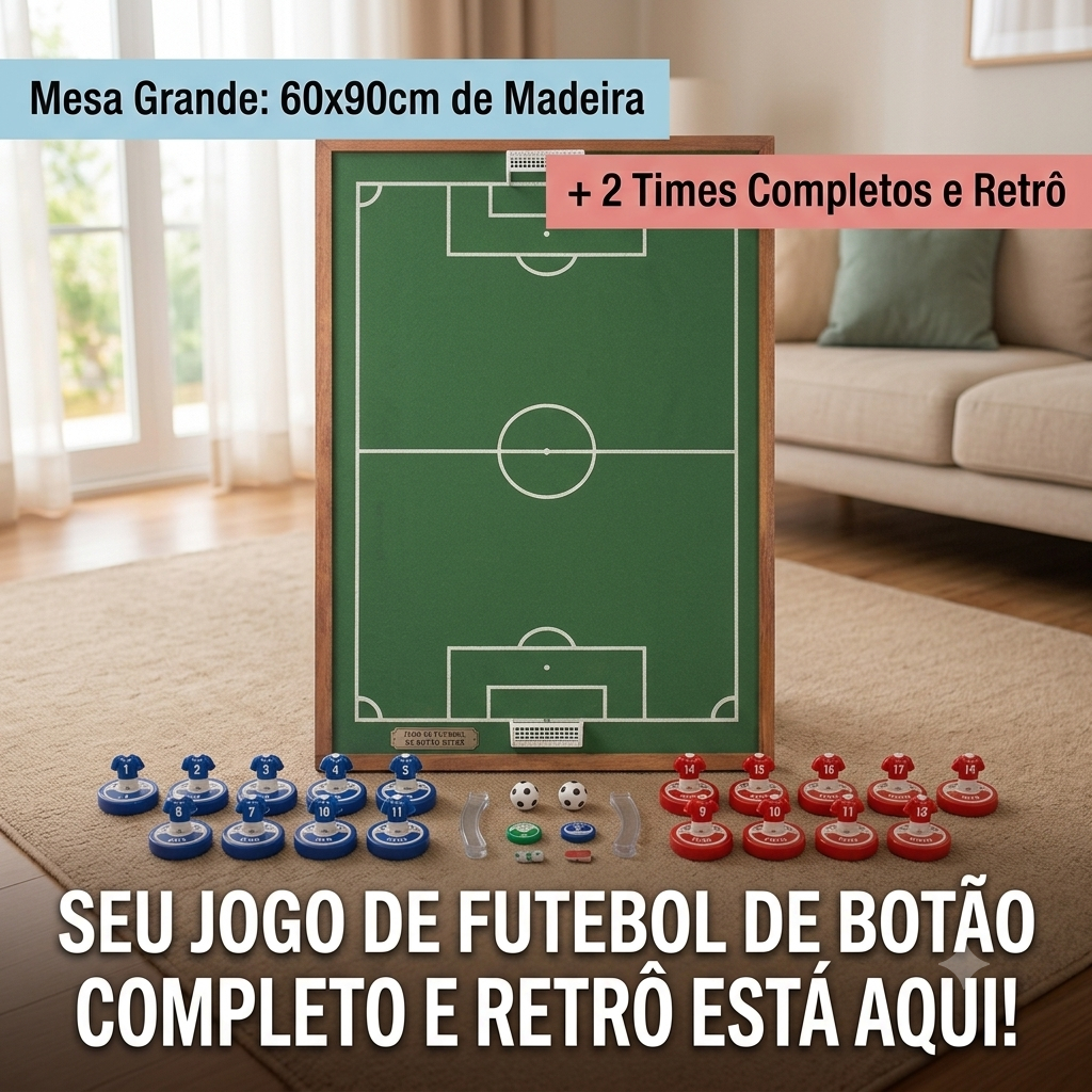 Jogo Futebol de Botão Campo Society 40x60 2 Times Brinquedo Infantil Retrô Família Copa do Mundo