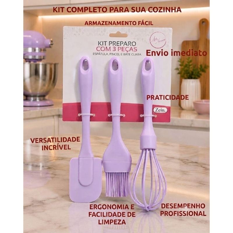 Kit Utensílios de Cozinha Silicone,Kit Confeitaria Antiaderente,Espátula,Bate Clara e Pincel