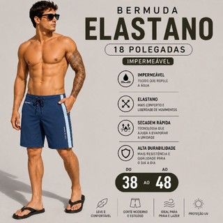 Bermuda Boardshort Tactel Com Elastano Impermeavel 18"Polegadas do 38 ao 48