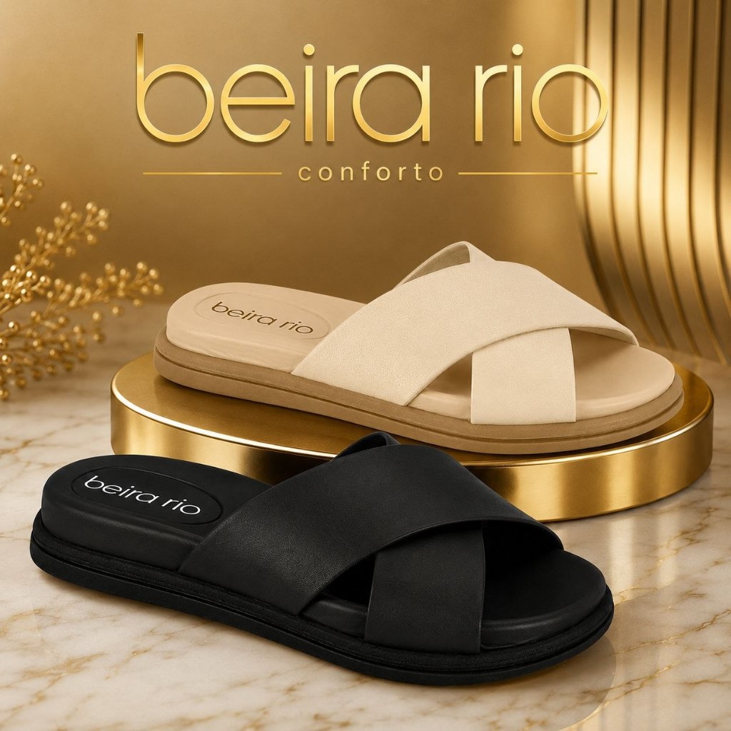 Sandália Rasteira Slide Beira Rio Feminina Tiras Cruzadas Preta Original