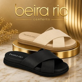 Sandália Rasteira Slide Beira Rio Feminina Tiras Cruzadas Preta Original