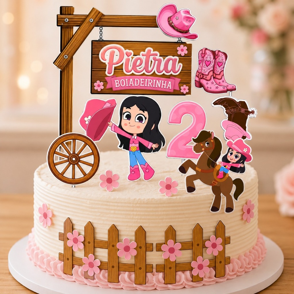 TOPO PARA BOLO PERSONALIZADO BOIADEIRINHA TOPPER PARA FESTA INFANTIL ANIVERSÁRIOS LEMBRACINHAS ENVIO IMEDIATO