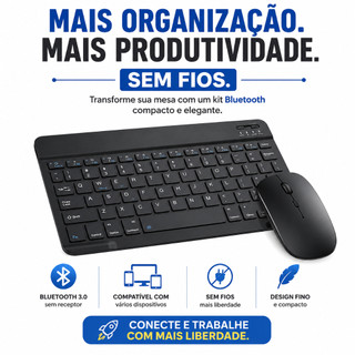 PRETO - Conjunto de Teclado + Mouse Sem Fio Bluetooth Para Notebook e Tablet