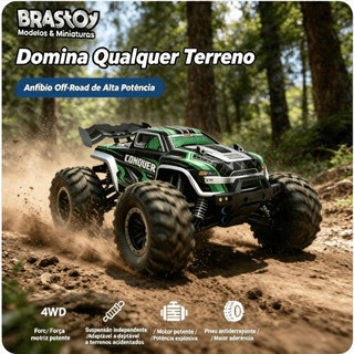 Carrinho Controle Remoto 50km/h 4X4 Automodelo Rc Competição Conquer com 2 Bateria Jeep 1:16 OffRoad