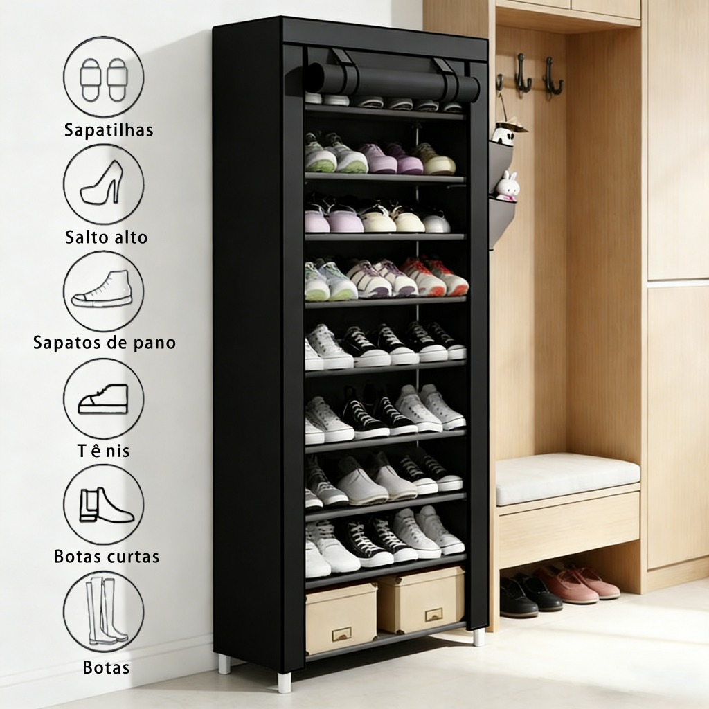 Organizador Sapateira Prateleira Calçados 9 Andares 27 Sapatos Desmontável Vertical Porta