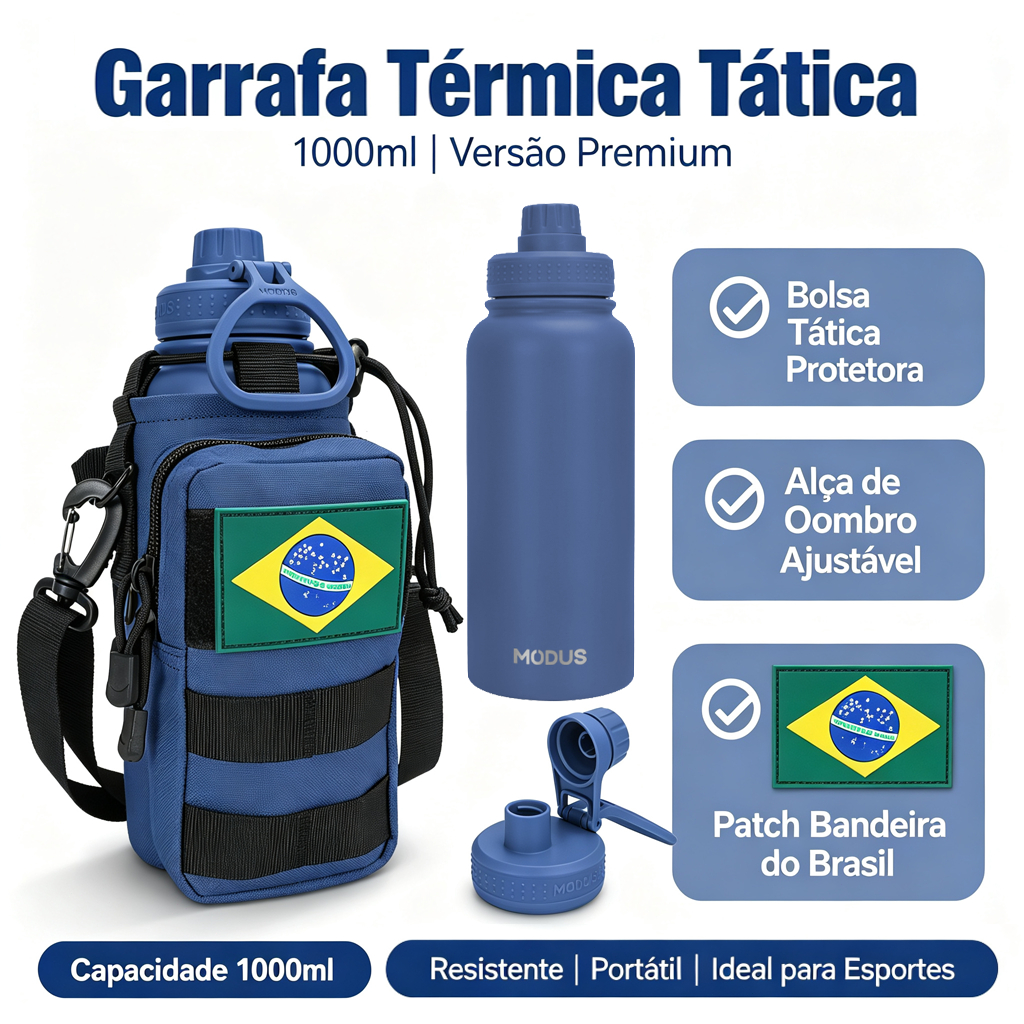 MODUS 1000ml Stainless Steel Thermal Bottle with Handle and Leak-Proof Carrying Bag for Camping
