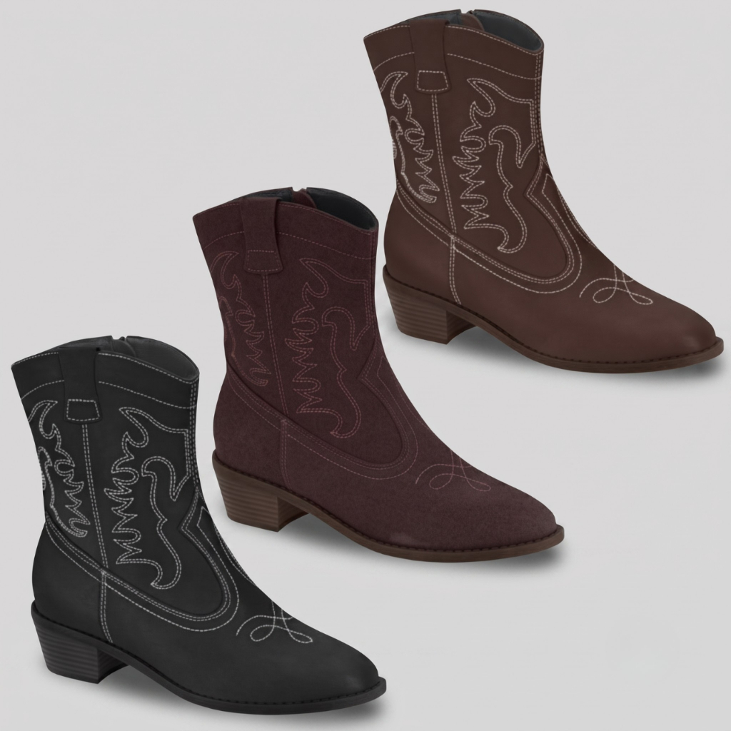 Bota Feminina Moleca Western Cano Médio Bordada Camurça Ana Castela Texana Origi
