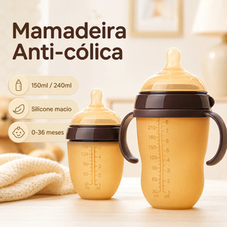 Mamadeira Anti-cólica 150ml/240ml - Silicone Alimentício, Resistente -20°C a 120°C, 0-36 …