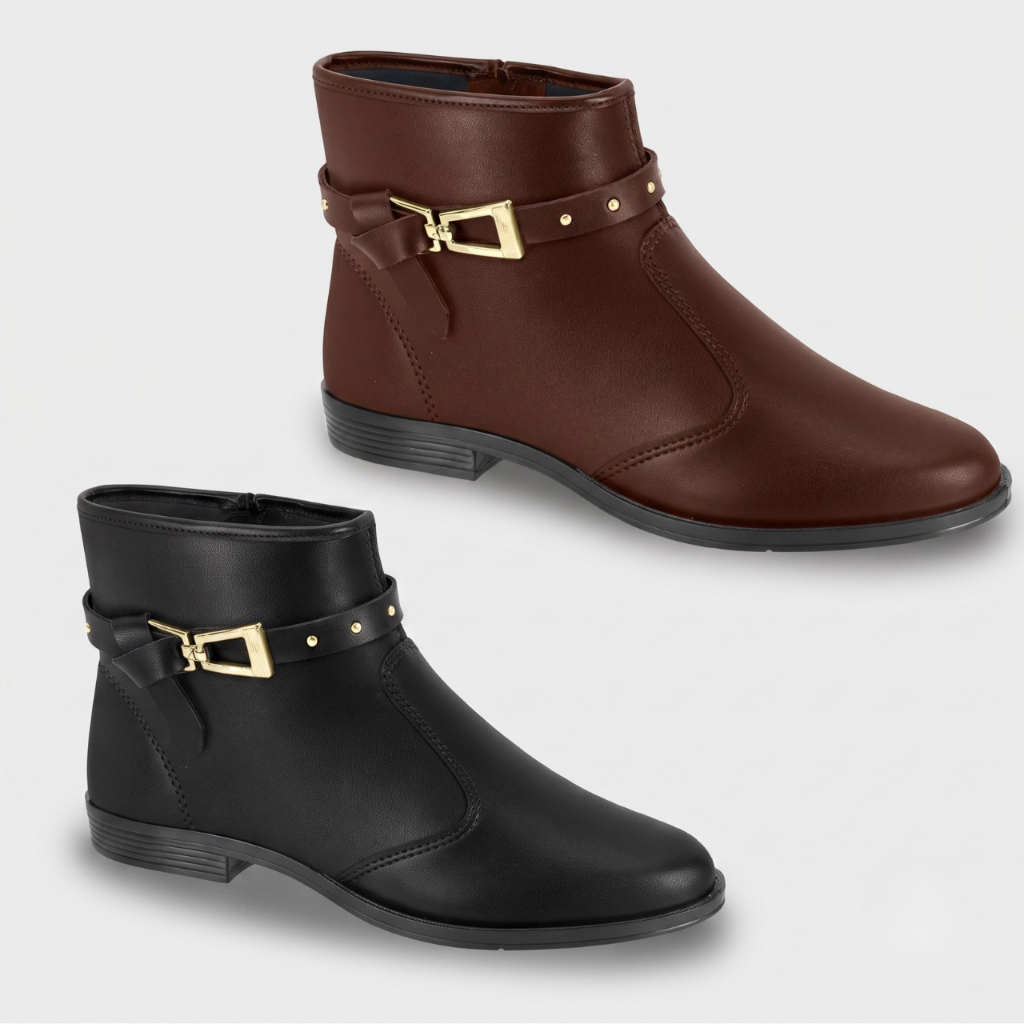 Bota Feminina Moleca Cano Curto Salto Baixo Fivela Dourada Original