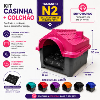 Casa + Cama Caminha Pet Casinha Para Cachorro Pet Cães e Gatos N°2 Pequenos