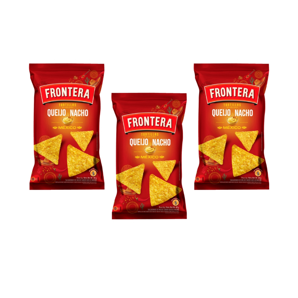 Kit 3un Tortilla Chips Frontera Queijo Nacho 68g
