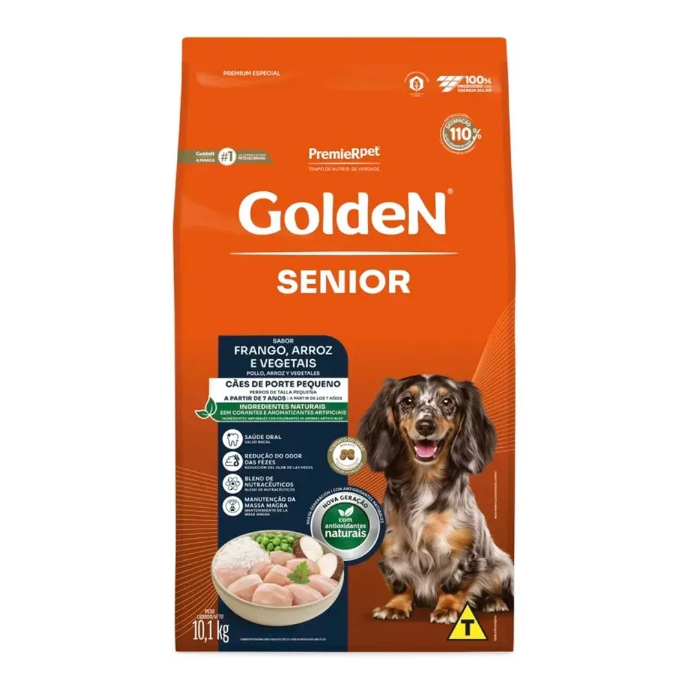 Ração Golden Mini Bits Senior Cães Adultos Pequenos Frango e Arroz 10Kg