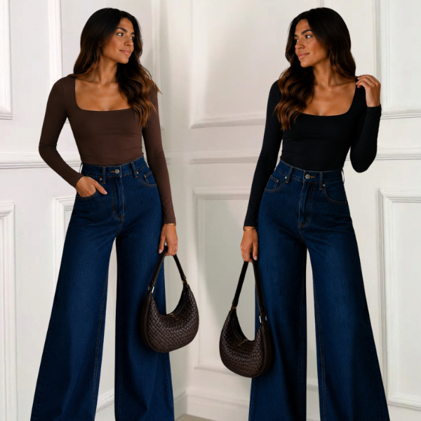 Kit 2 Blusa Feminina Gola Quadrada Suplex Casual Elegante Moda Blogueira Tendência Básica
