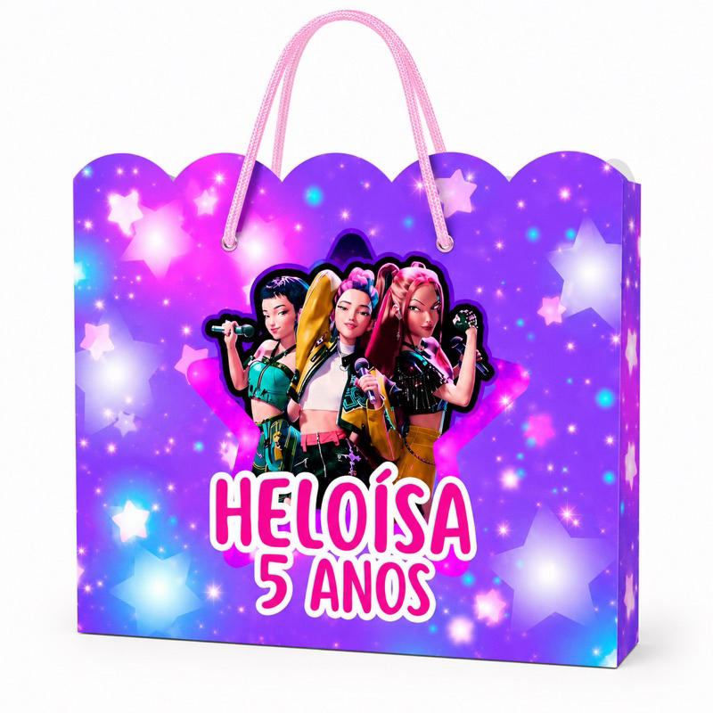 Kit Sacolinhas Personalizadas GUERREIRAS KPOP com NOME E IDADE Lembrancinha Festa Infantil