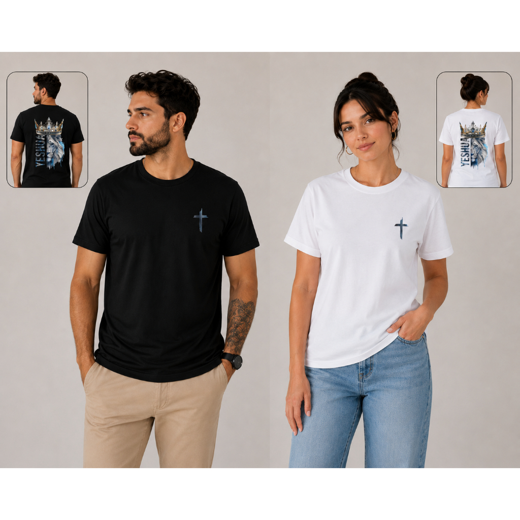 Camiseta Moda Cristã Masculina Unissex Camisa 100% Algodão Gospel Leão Yeshua