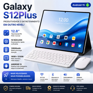 S12 Plus Tablet Combo with Keyboard and Mouse-12.8" inch 16GB+512GB Android 15 with 12800mAh Ideal for Studies and Games