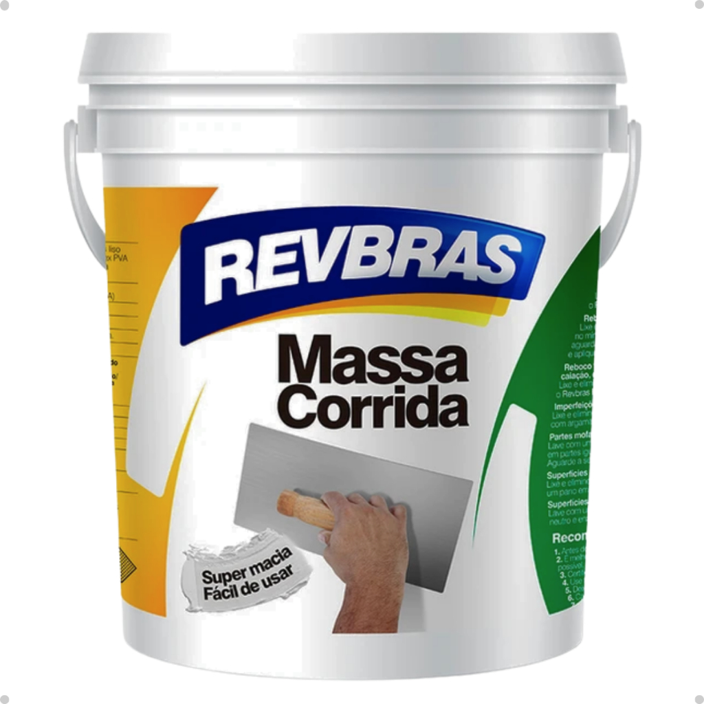 Massa Corrida Uso Fácil Acrilica Superficie Para Construção Revbras 3,6l Galão