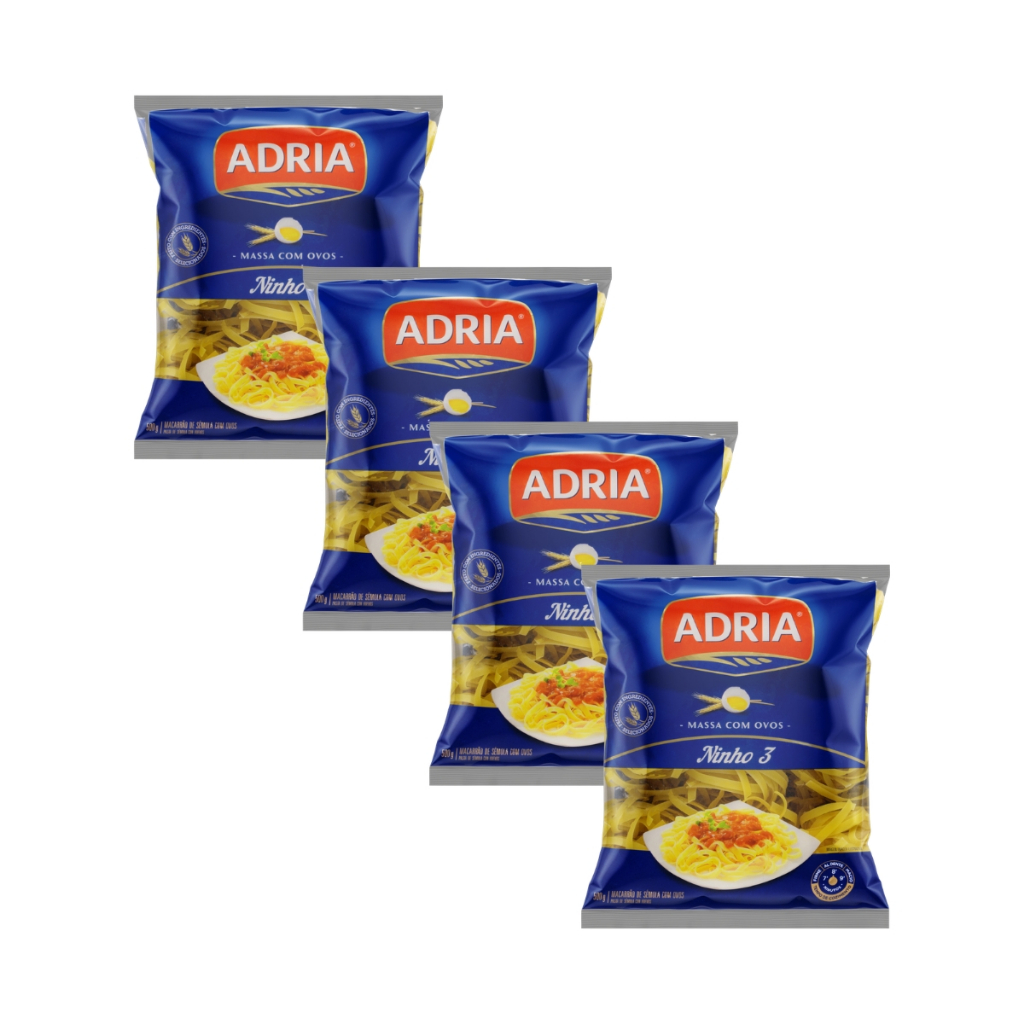 Kit 4un Macarrão com Ovos Adria Ninho Nº 3 500g