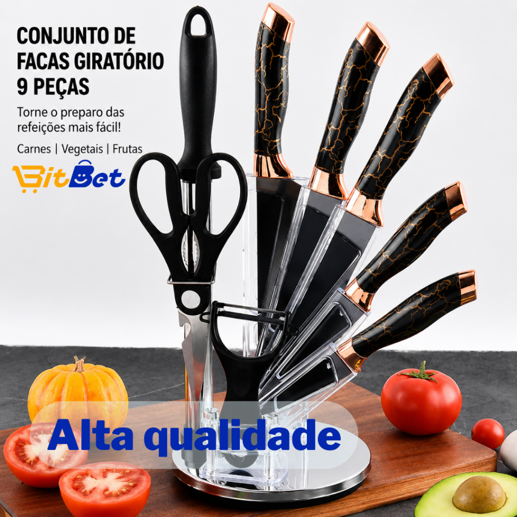 Conjunto de Facas de Cozinha Luxo com Suporte Giratório – 9 Peças Elegantes e Afiadas UT-53