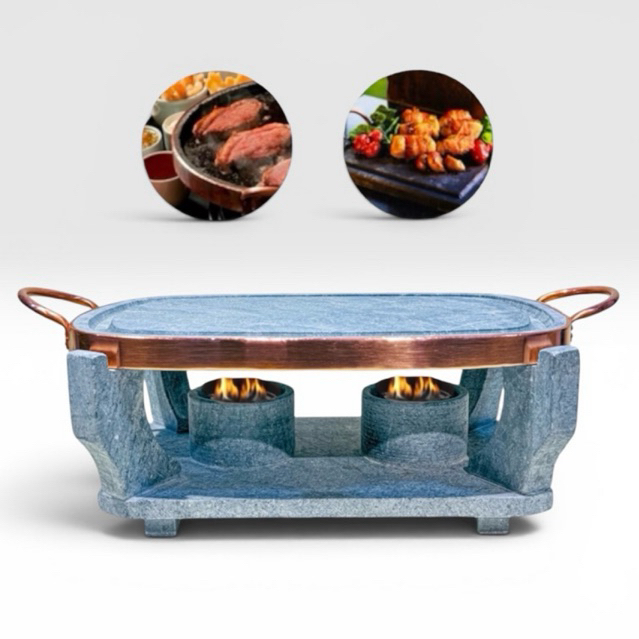 Churrasqueira Para Carne Churrasco 32x22 Cm Pedra Sabão Com Rechaud Fogareiro