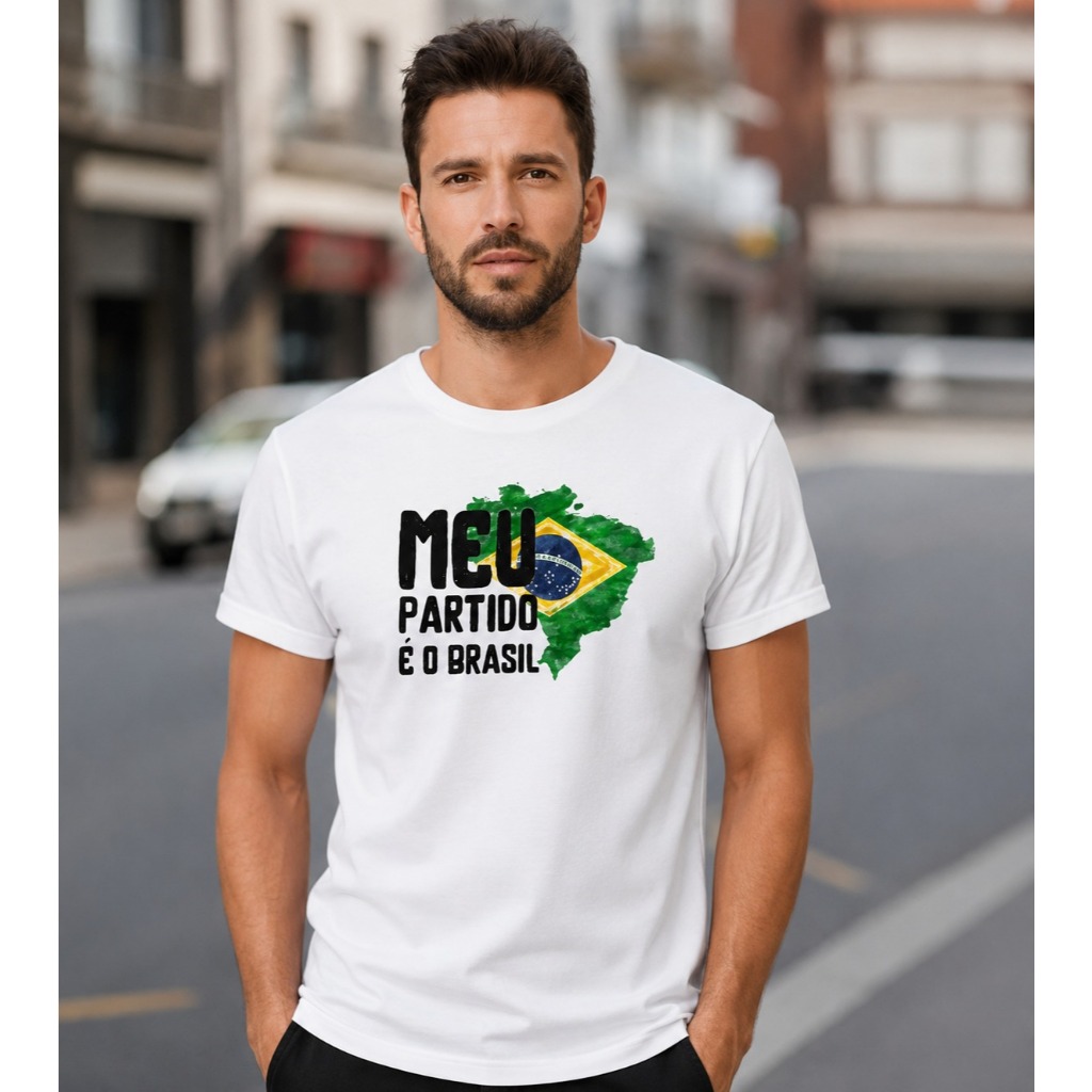 Camiseta Masculina Meu Partido é o Brasil Estampada 100% Algodão Casual Premium