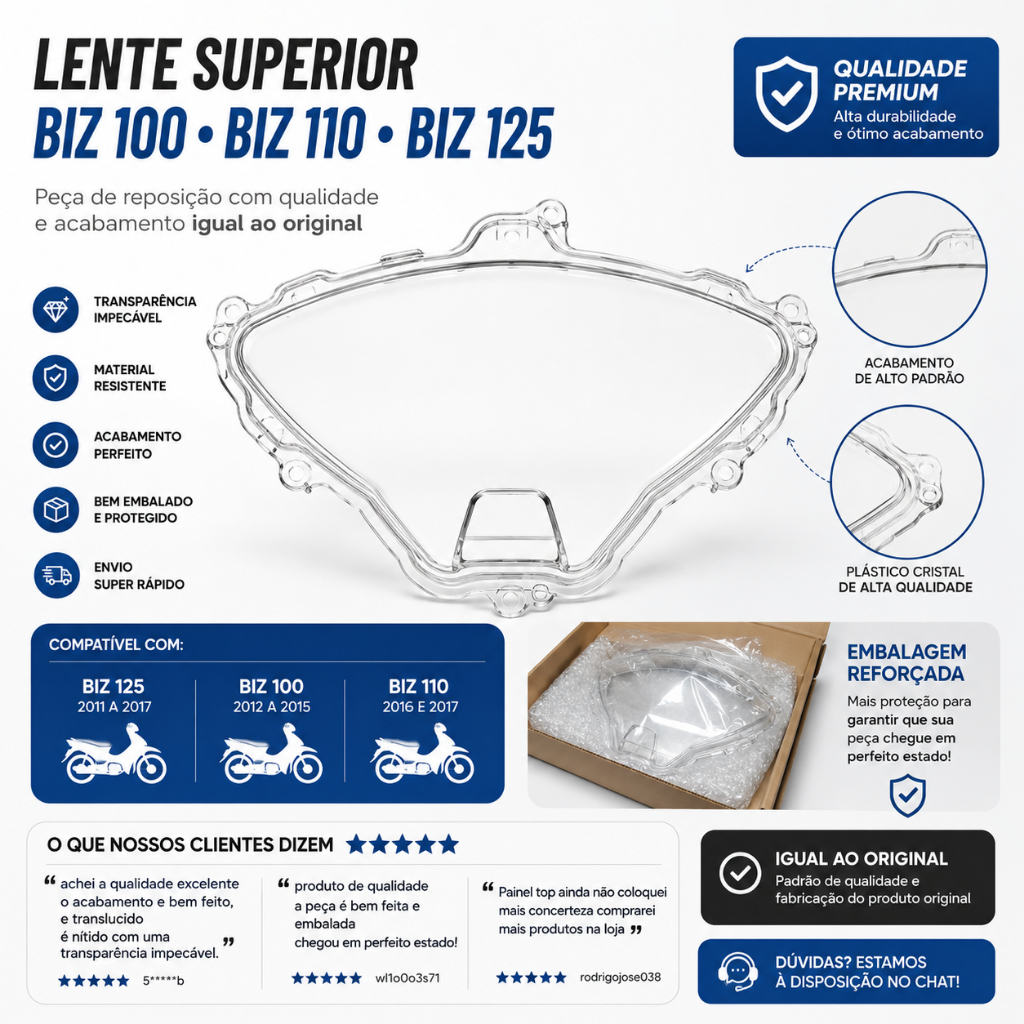 Carcaça Superior (Lente) Biz 100 Ano 2012 a 2015 / Biz 110 Ano 2016 e 2017 / Biz 125 Ano 2011 a 2017