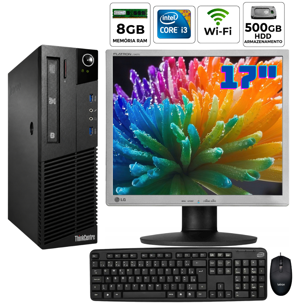 Computador Completo Lenovo i3 4ªGeração 8GB Ram 500GB HD Wifi Tela 17" Trabalho Estudo NF