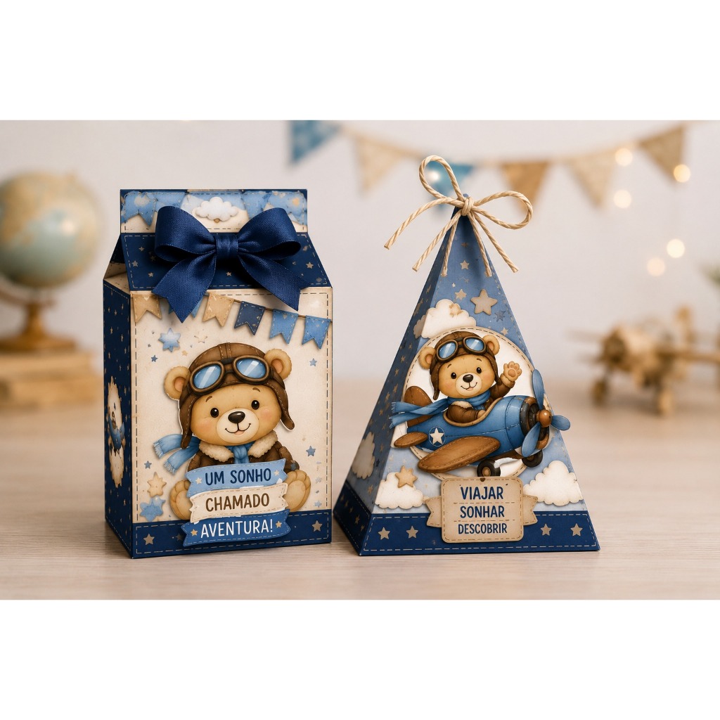 Kit Ursinho Aviador - Personalizado - Festa infantil - Enfeite - Decoração de Aniversário !