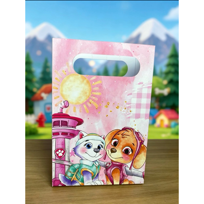 10 Sacolinhas Surpresa Personalizada no Tema  PATRULHA CANINA ROSA AQUARELA Lembrancinha PEGUE E MONTE / PRONTA ENTREGA