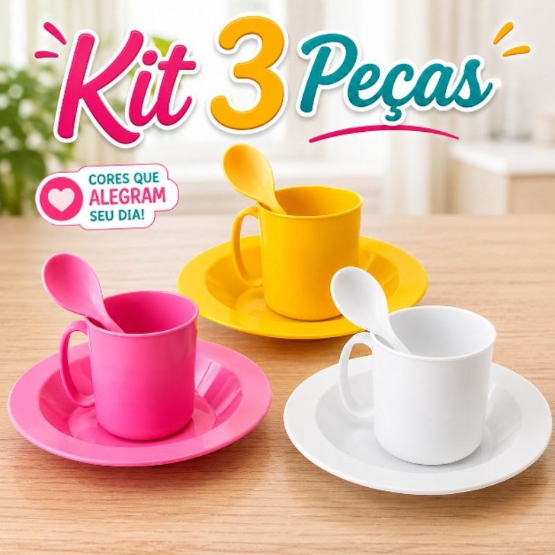 Prato Caneca Colher Infantil Refeição Criança Escola Merena Kit 3 Peças