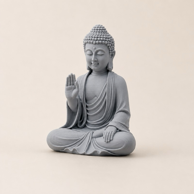 Imagem Estátua Buda Decorativa Cinza Miniatura Zen Meditação Feng Shui Impressão 3D